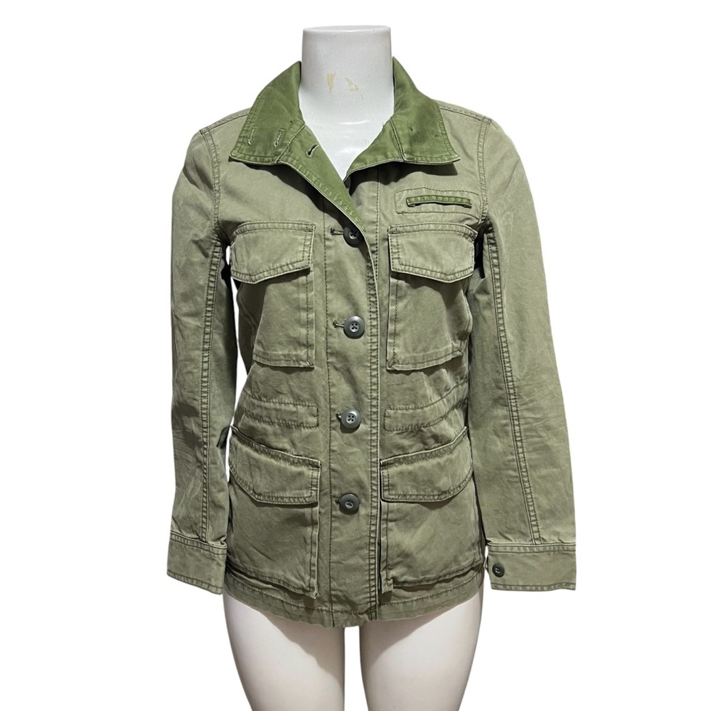 Madewell Utility Military Field Jacket Green Funnel Neck 100% Cotton Fall Cargo